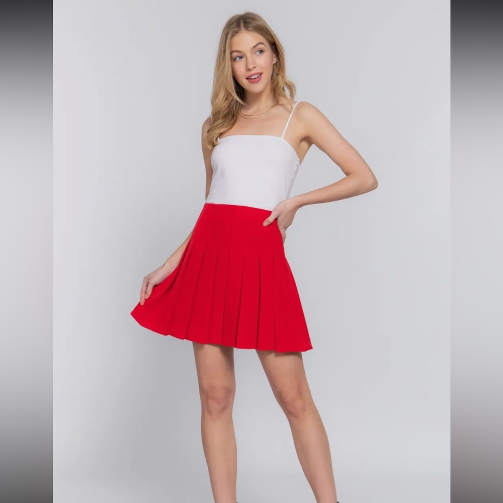 Red Pleated Skirt